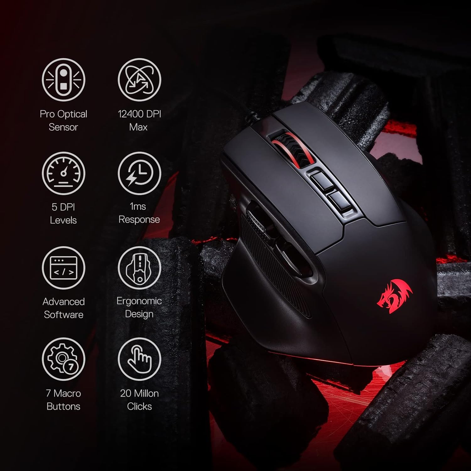 REDRAGON BULLSEYE PRO WIRELESS GAMING MOUSE BLACK M806RGB-PRO thumbnail 12