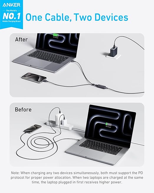 ANKER 2 IN 1 USB C TO USB C 140W 4FT CABLE BLACK A8895H11 thumbnail 7