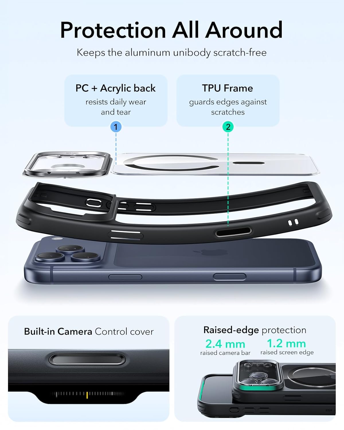 ESR CLASSIC HYBRID MAGNETIC CASE CAM CONTROL STASH STAND COMPATIBLE WITH IPHONE 17 PRO CLEAR BLACK thumbnail 13