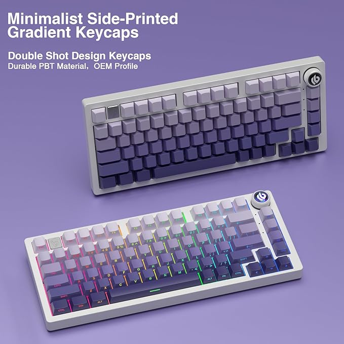 AULA 75 KEYS RGB 75% MECHANICAL GAMING KEYBOARD TRI-MODE  KNOB STAR VECTOR SWITCH WHT-PRP F75 thumbnail 7