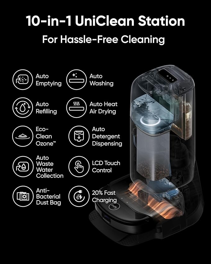 EUFY S1 PRO FLOOR WASHING ROBOT VACUUM WITH ALL IN ONE STATION BLACK T2080G11 thumbnail 8