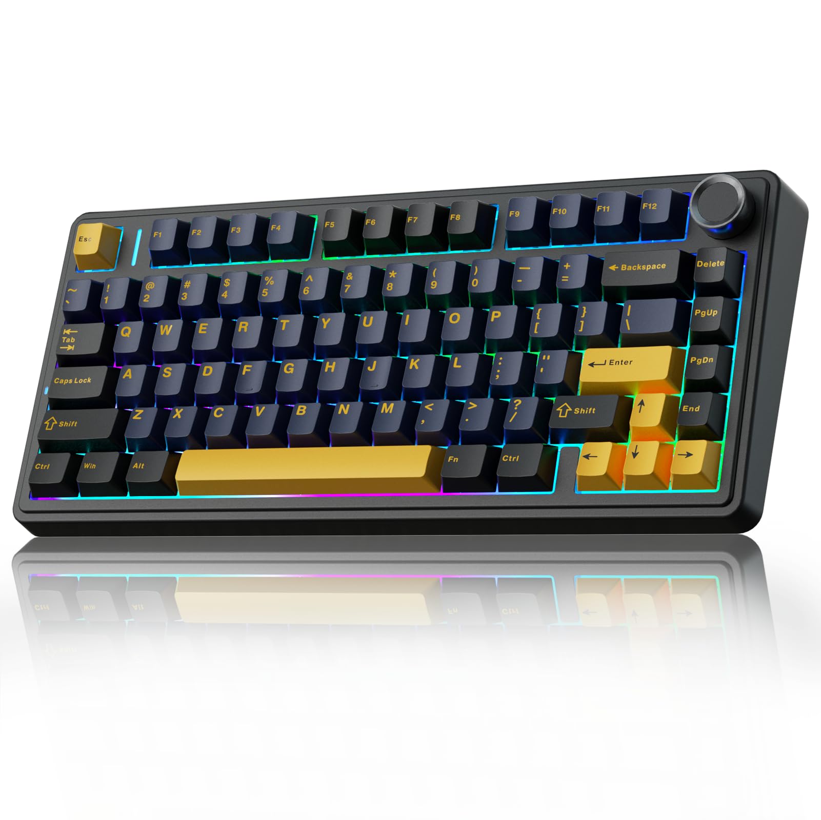 AULA 75 KEYS RGB 75% MECHANICAL GAMING KEYBOARD TRI-MODE KNOB GRAYWOOD V3 SWITCH BK-DBL-ORG F75