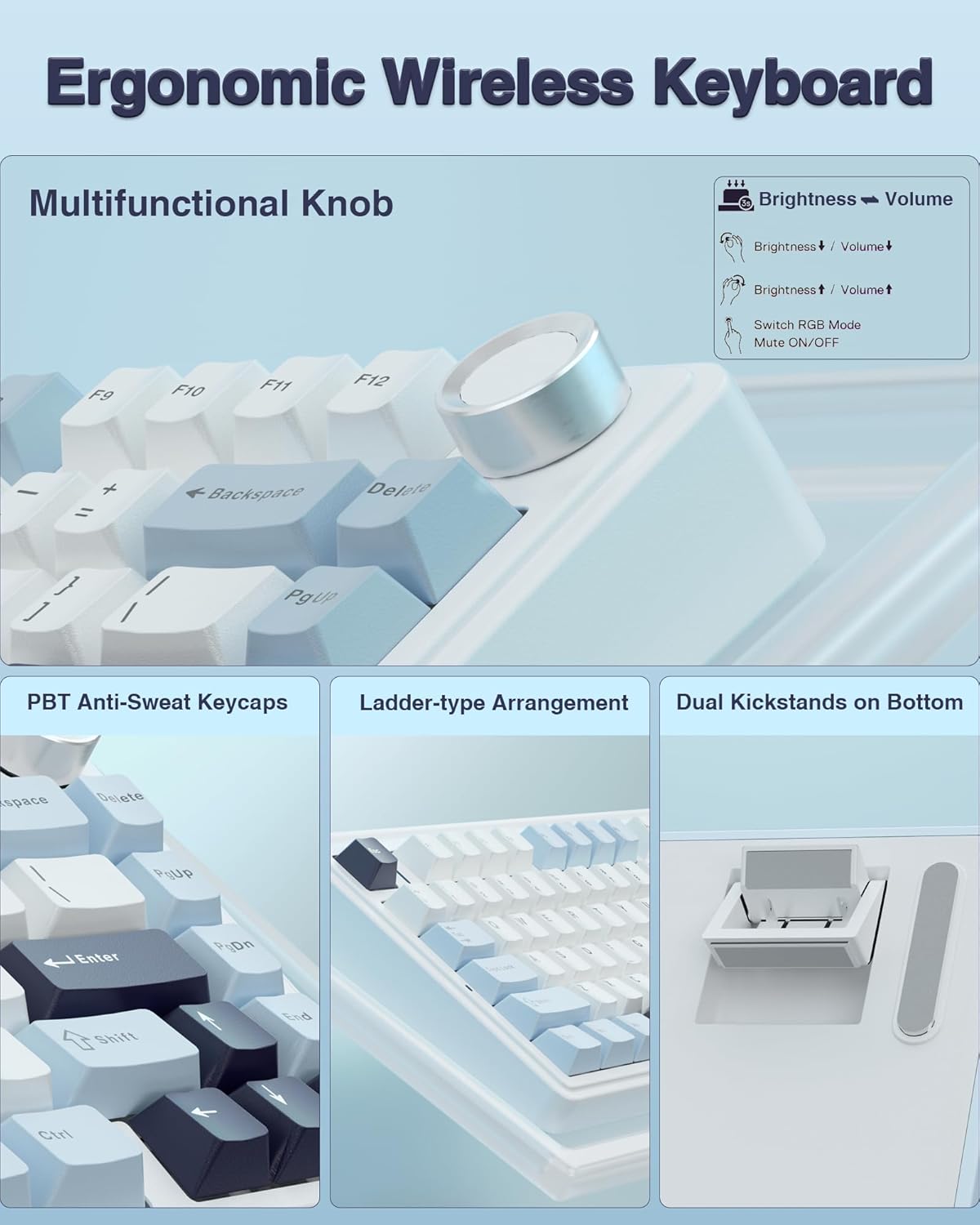 AULA f75 KEYS RGB 75% MECHANICAL GAMING KEYBOARD TRI-MODE KNOB ICE VEIN SWITCH LT BLU-WHT-PRP F75 thumbnail 8
