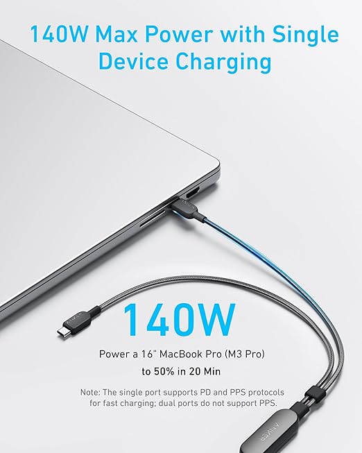 ANKER 2 IN 1 USB C TO USB C 140W 4FT CABLE BLACK A8895H11 thumbnail 8