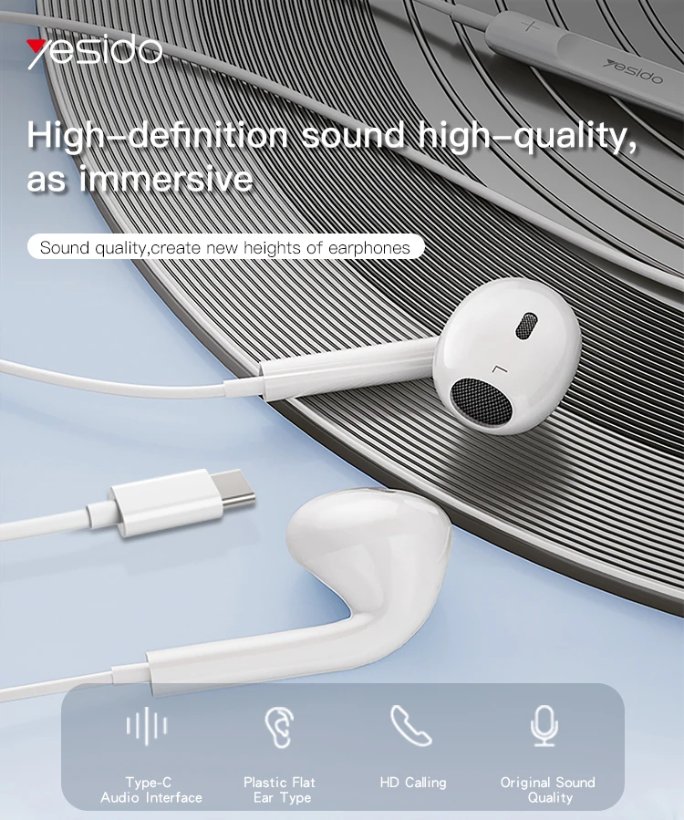 YESIDO USB-C WIRED EARPHONE WHITE YH38 thumbnail 3