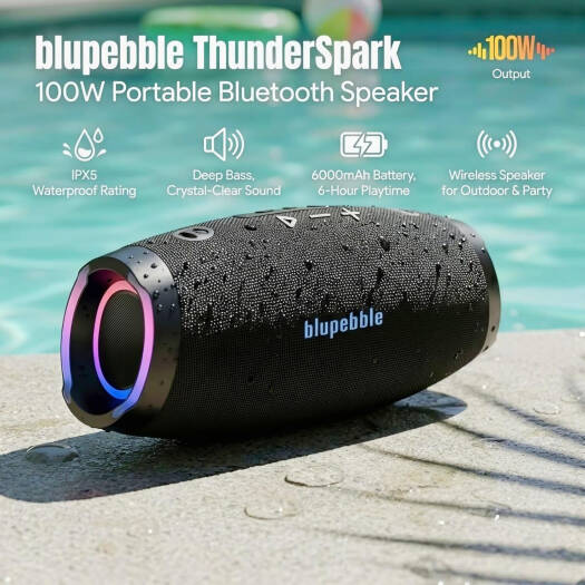 BLUPEBBLE THUNDERSPARK PORTABLE WIRELESS SPEAKER BLACK BP-TNDRSPRK-BK thumbnail 13