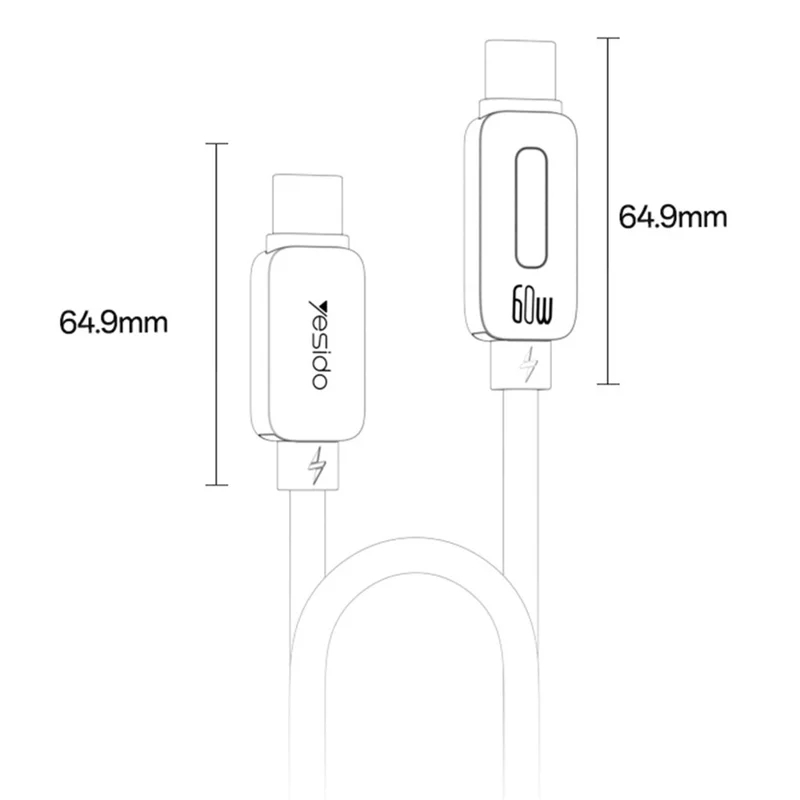 YESIDO TYPE C TO TYPE C 60W CABLE GREY CA198 thumbnail 11