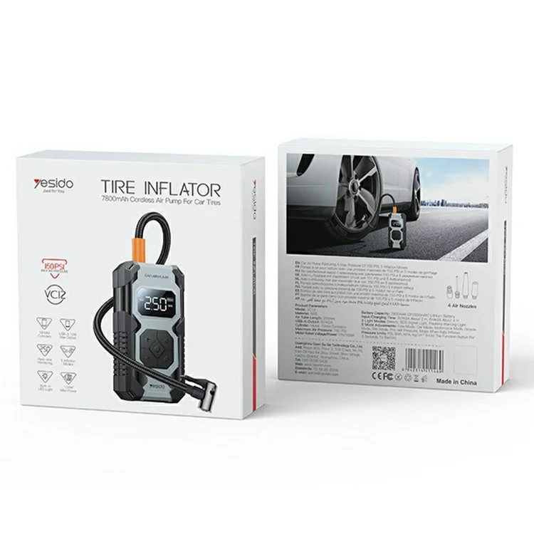 YESIDO TIRE INFLATOR AIR PUMP 7800MAH BLACK VC12 thumbnail 7