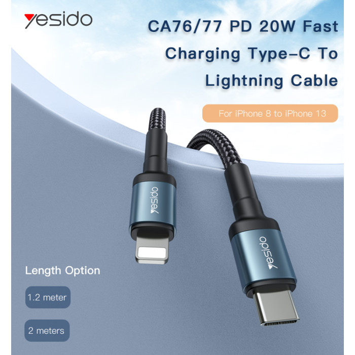 YESIDO 20W USB-C TO LIGHTNING CABLE 1.2M BLACK CA76 thumbnail 5