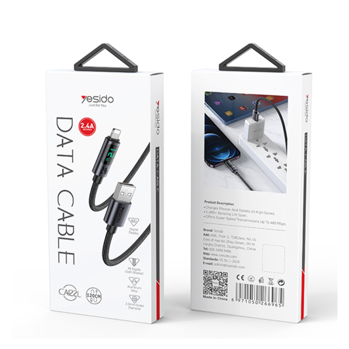 YESIDO USB A TO LIGHTNING CALE 12W GREY CA137L thumbnail 4