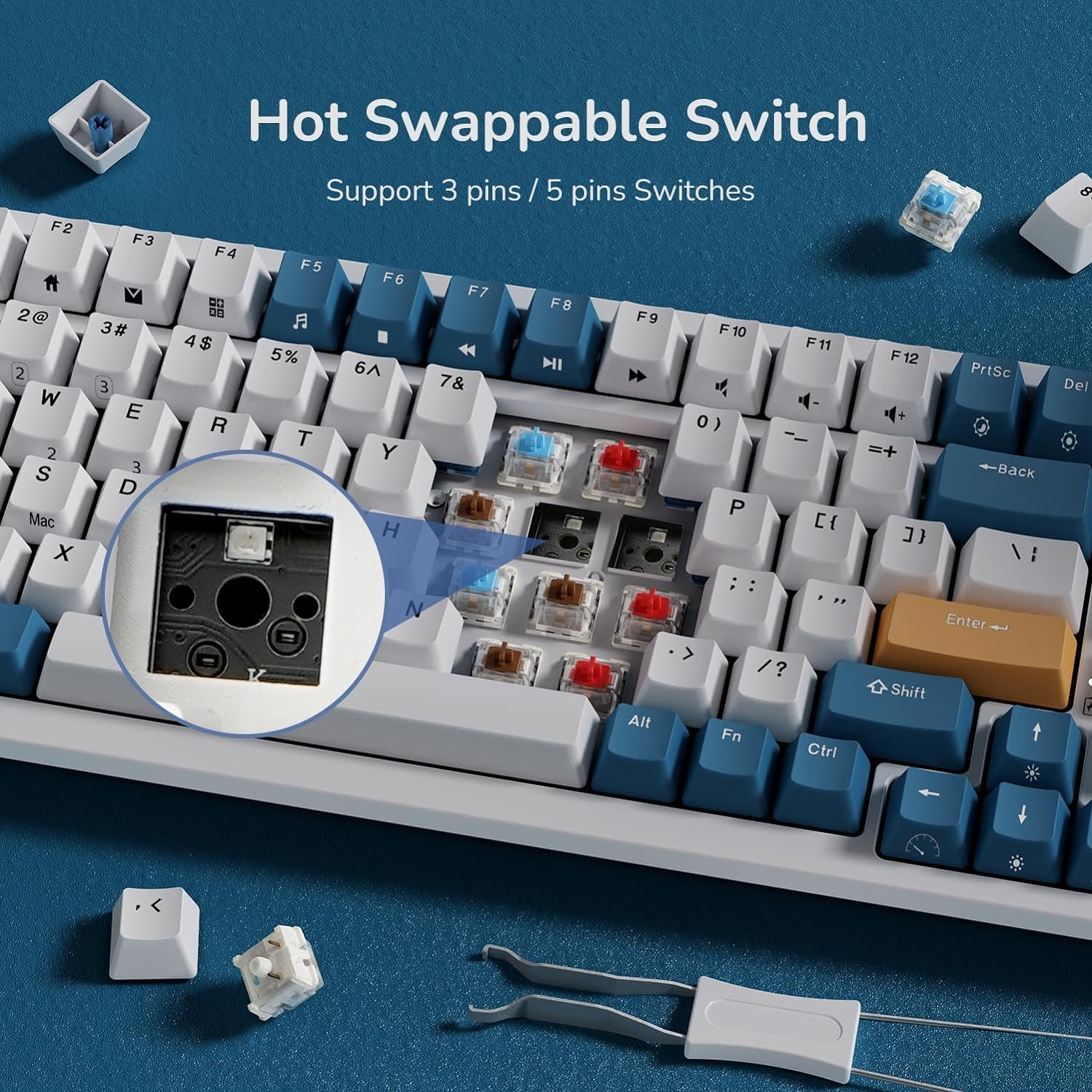 Royal Kludge RGB Tri-Modes Hot-Swap Gaming Keyboard with Brown Switches in Klein Blue - RK98 thumbnail 14