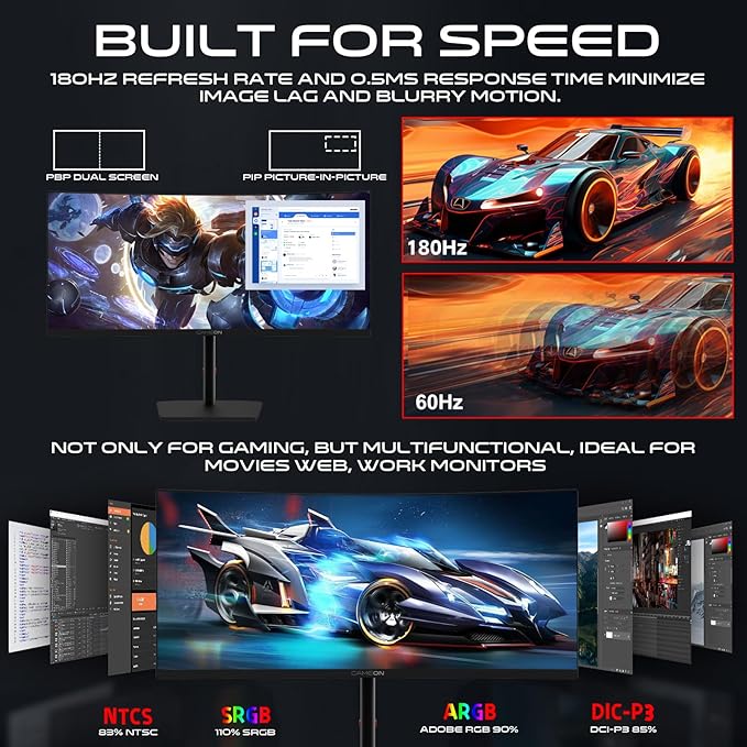 GAMEON 34 INCH WQHD 180 HZ 0.5MS CURVED GAMING MONITOR WITH SPEAKER GOC34WQHD180VA thumbnail 6