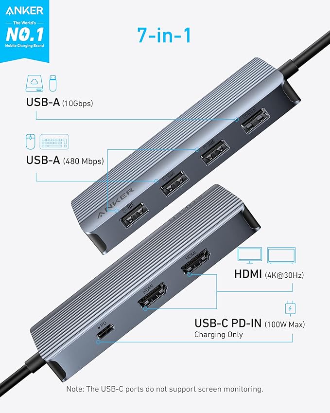 ANKER USB C HUB 7 IN 1 DUAL DISPLAY GRAY A8374AA1 thumbnail 8