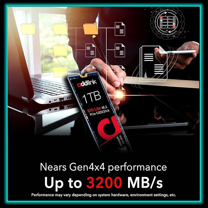 ADDLINK S70 LITE NVME M.2 2280 PCI-E GEN 3X4 1TB SSD BLACK AD1TBS70LTM2P thumbnail 12