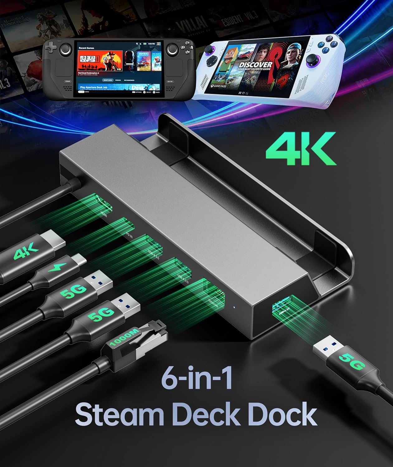 DOCKING STATION COMPATIBLE WITH STEAM DECK WITH PD+HDMI+USB 3.0 ETHERNET HC-86E thumbnail 9
