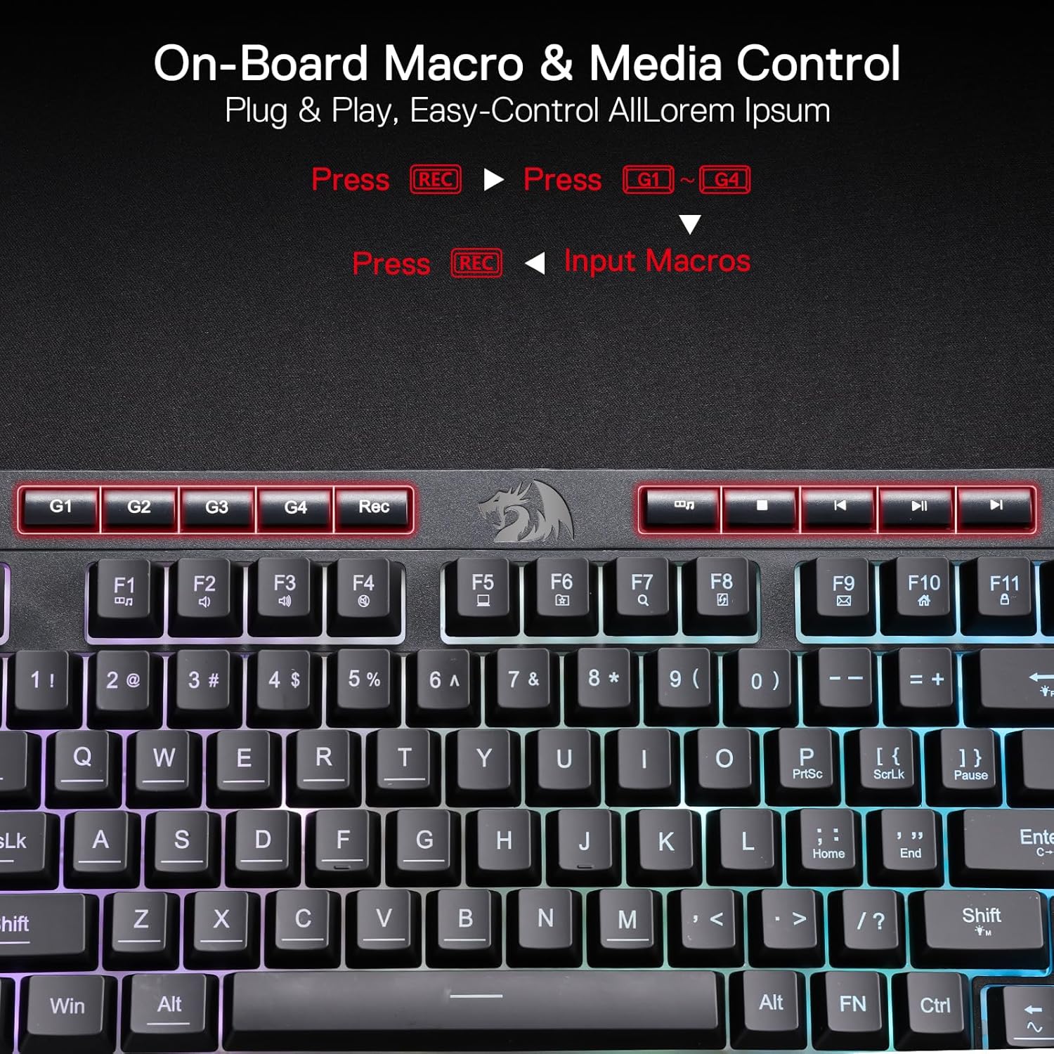 REDRAGON SHIVA 98 KEYS RGB WIRED GAMING KEYBOARD BLACK K515-RGB thumbnail 11