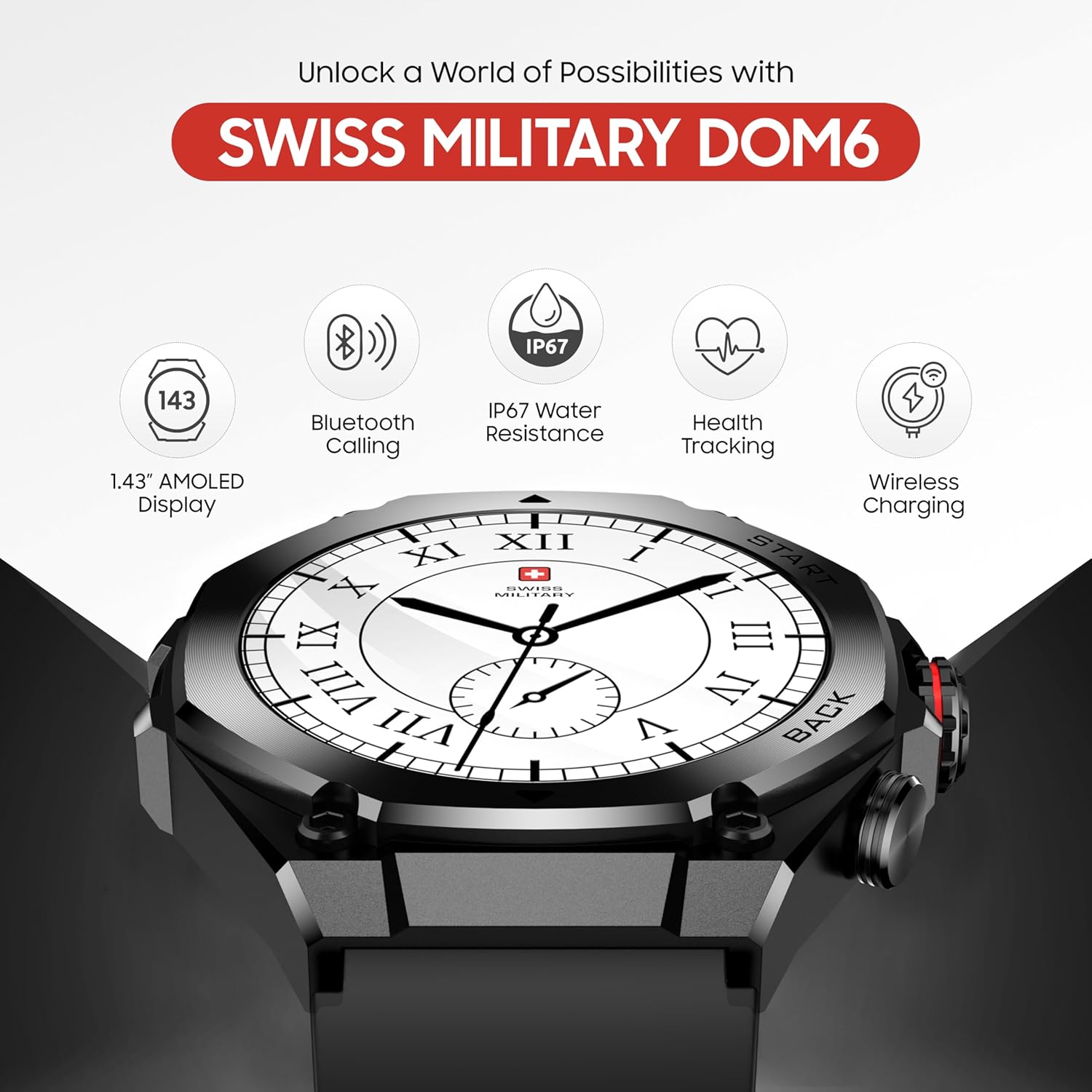 SWISS MILITARY DOM 6 WATCH WITH STAINLESS STEEL STRAP BLACK SM-WCH-DOM6-BLKSS thumbnail 15