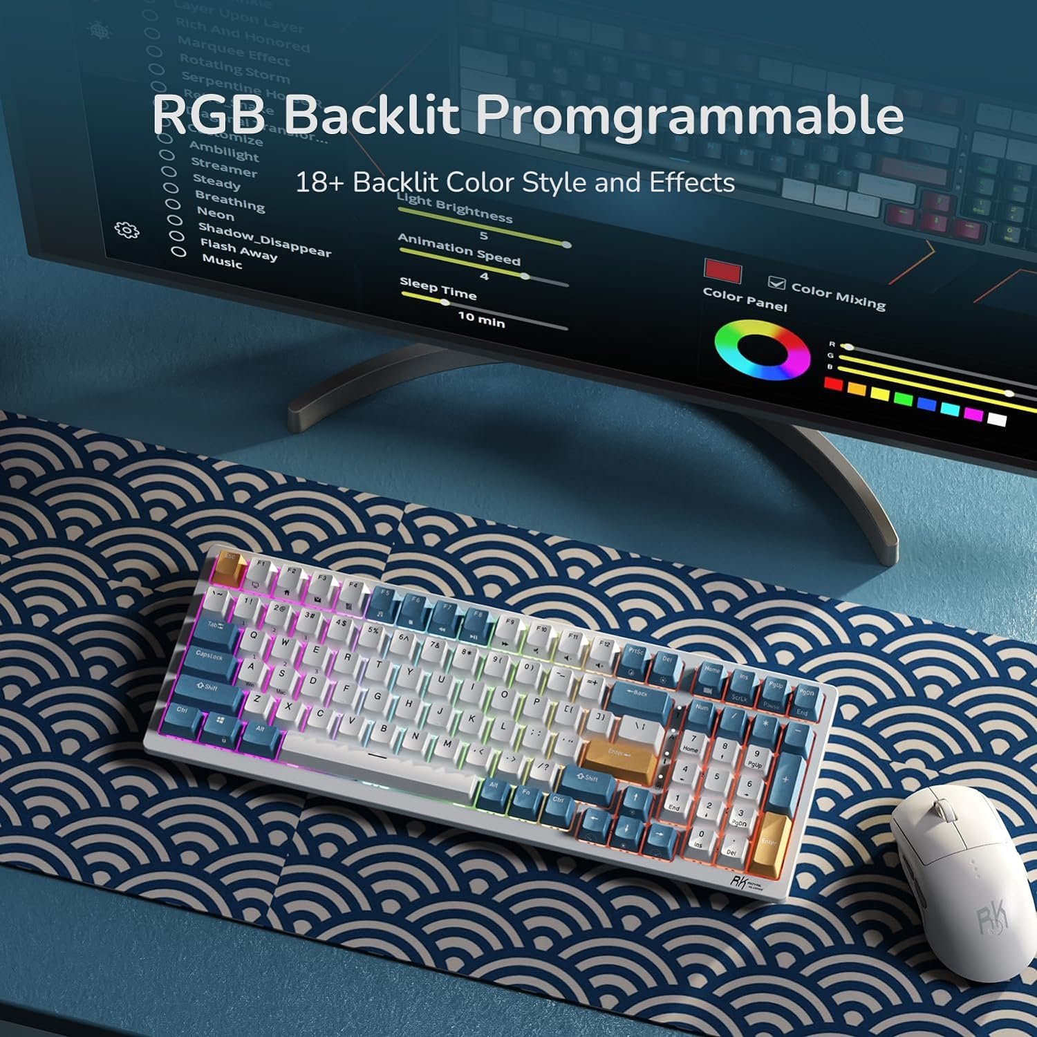 Royal Kludge RGB Tri-Modes Hot-Swap Gaming Keyboard with Brown Switches in Klein Blue - RK98 thumbnail 13