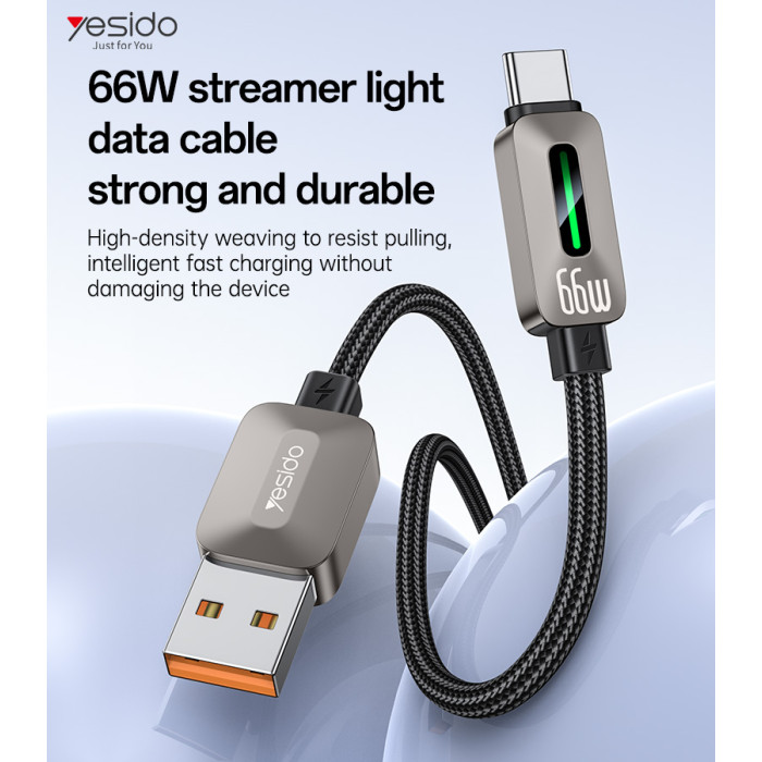 YESIDO  USB A TO TYPE C CALE 66W GREY CA137C thumbnail 4