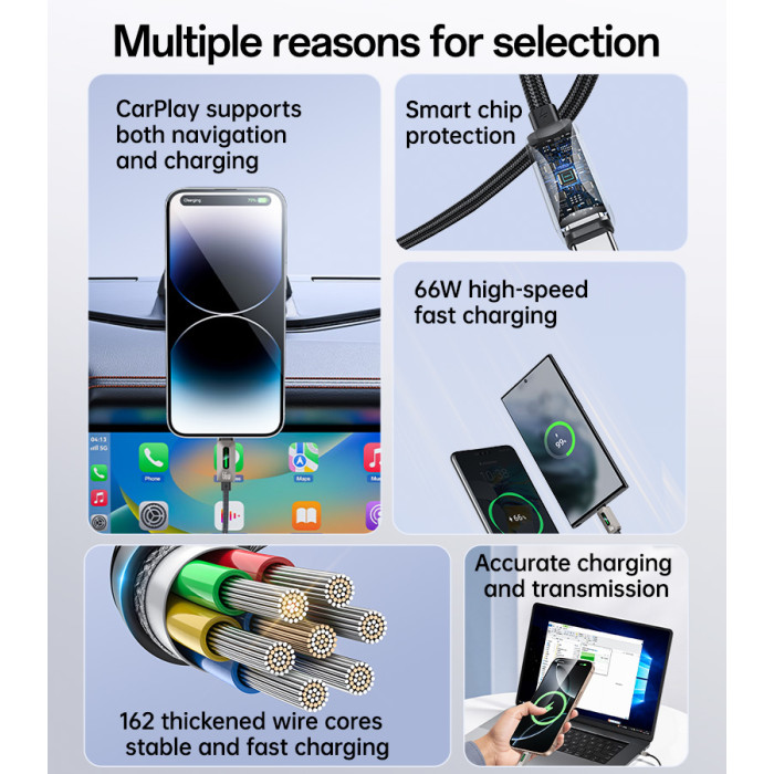 YESIDO  USB A TO TYPE C CALE 66W GREY CA137C thumbnail 8