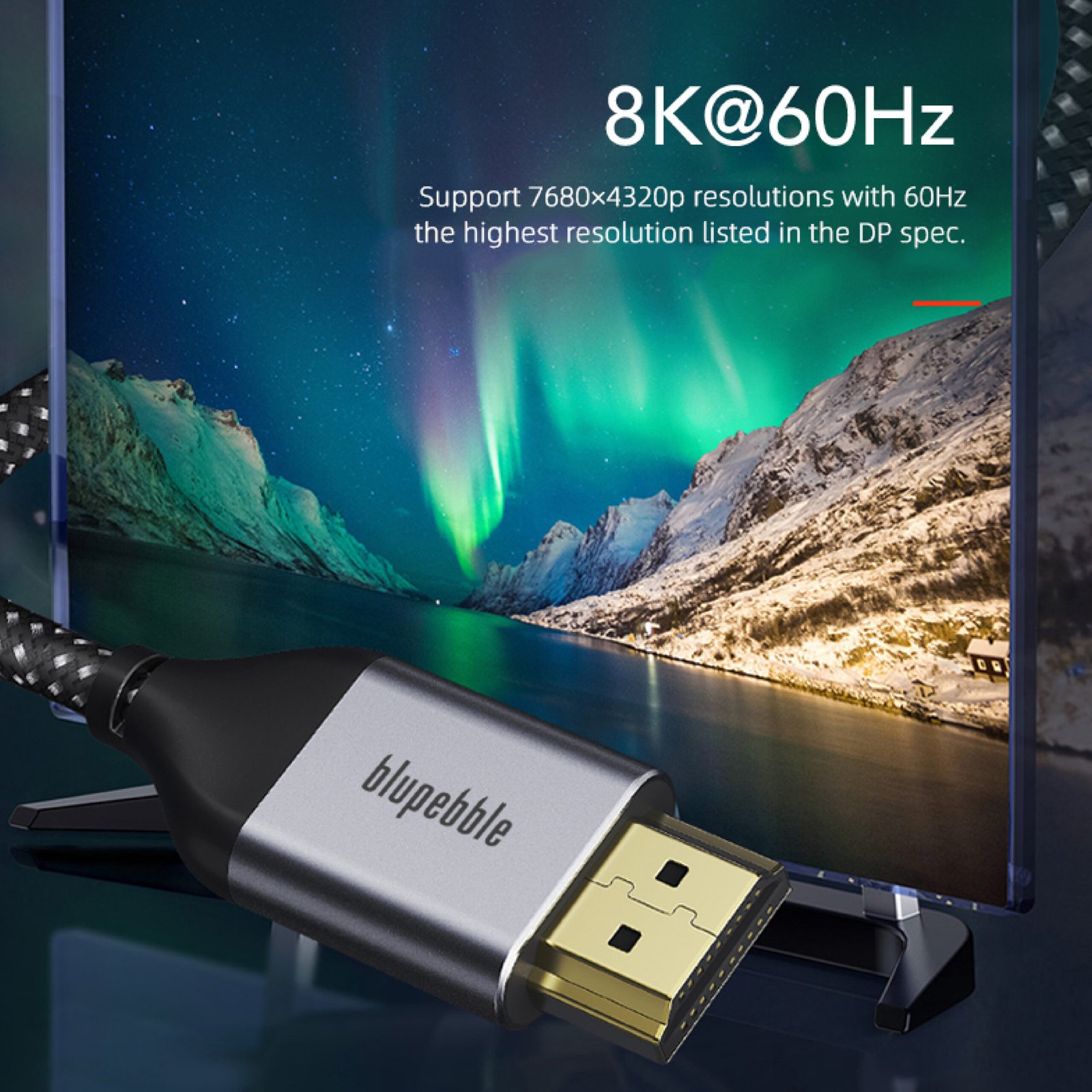 BLUPEBBLE 8K PREMIUM DP TO DP 1.4 CABLE 32AWG COAXIAL BLACK CABLE thumbnail 9
