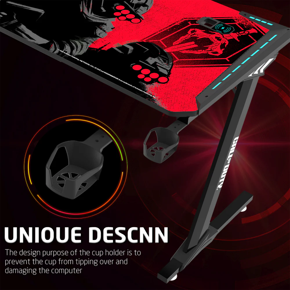 GameOn Phantom XL L-Shaped RGB Flowing Light Gaming Desk (Black/Red, COD-PHANTOMXL-L-01) - Stylish and Spacious Gaming Setup thumbnail 5
