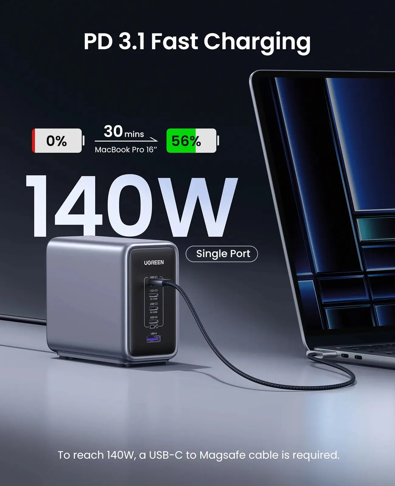 UGREEN NEXODE 300W 5 PORT GAN DESTOP FAST CHARGER UK BLACK CD333 thumbnail 7