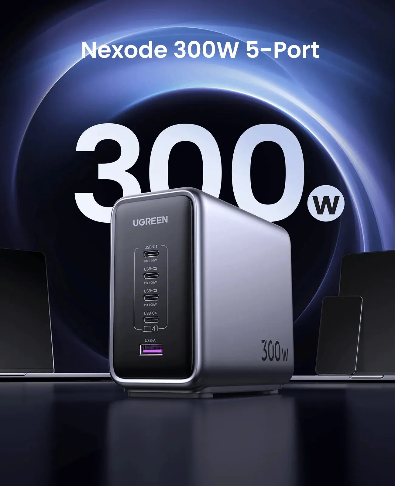 UGREEN NEXODE 300W 5 PORT GAN DESTOP FAST CHARGER UK BLACK CD333 thumbnail 8