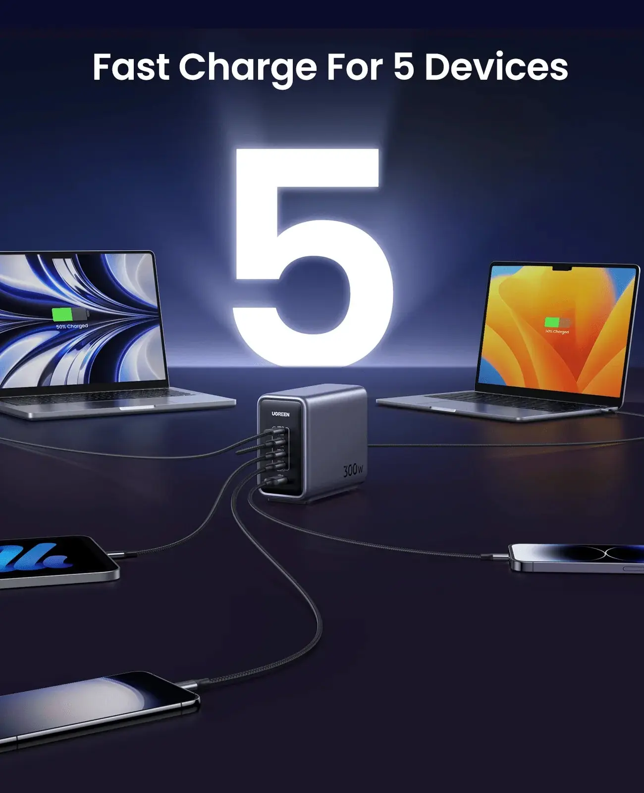 UGREEN NEXODE 300W 5 PORT GAN DESTOP FAST CHARGER UK BLACK CD333 thumbnail 9