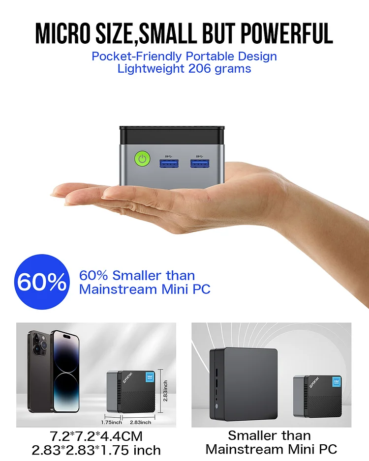GMKtec Mini PC NUCBOX-G5 - Intel N97, 12GB RAM, 512GB SSD, Windows 11 Pro, Compact Design thumbnail 6