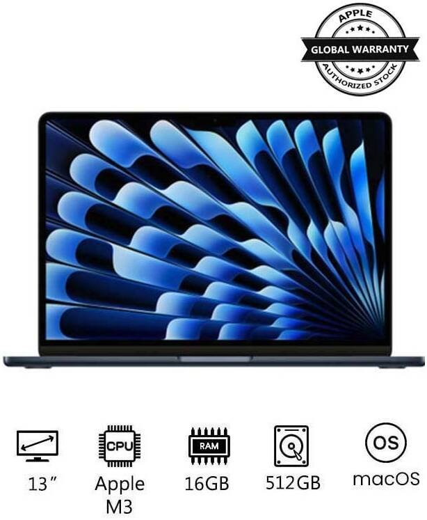 APPLE MACBOOK AIR 13 INCH M3 CHIP WITH 8-CORE CPU AND 10-CORE GPU 16GB 512GB SSD-MIDNIGHT ARB MXCV3 thumbnail 7