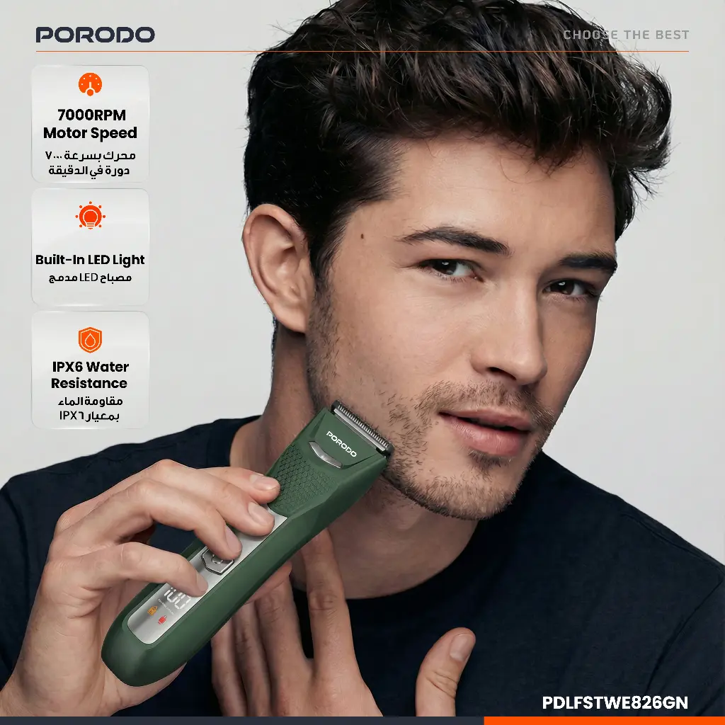 PORODO LIFESTYLE MENZO RECHARGEABLE BODY TRIMMER GREEN PDLFSTWE826GN thumbnail 8