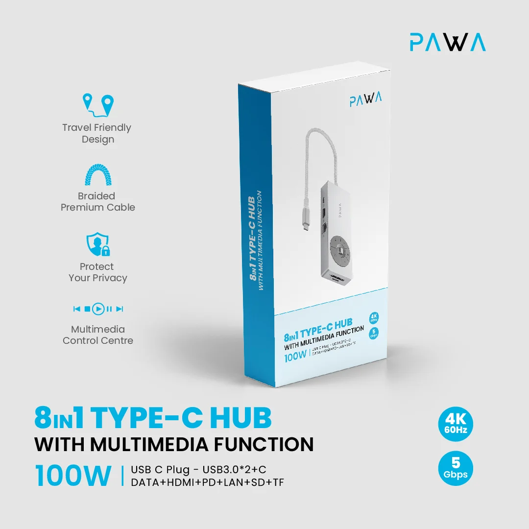 PAWA 8 IN 1 TYPE-C HUB WITH MULTIMEDIA FUCTION 100W PW-THUBB124 thumbnail 8