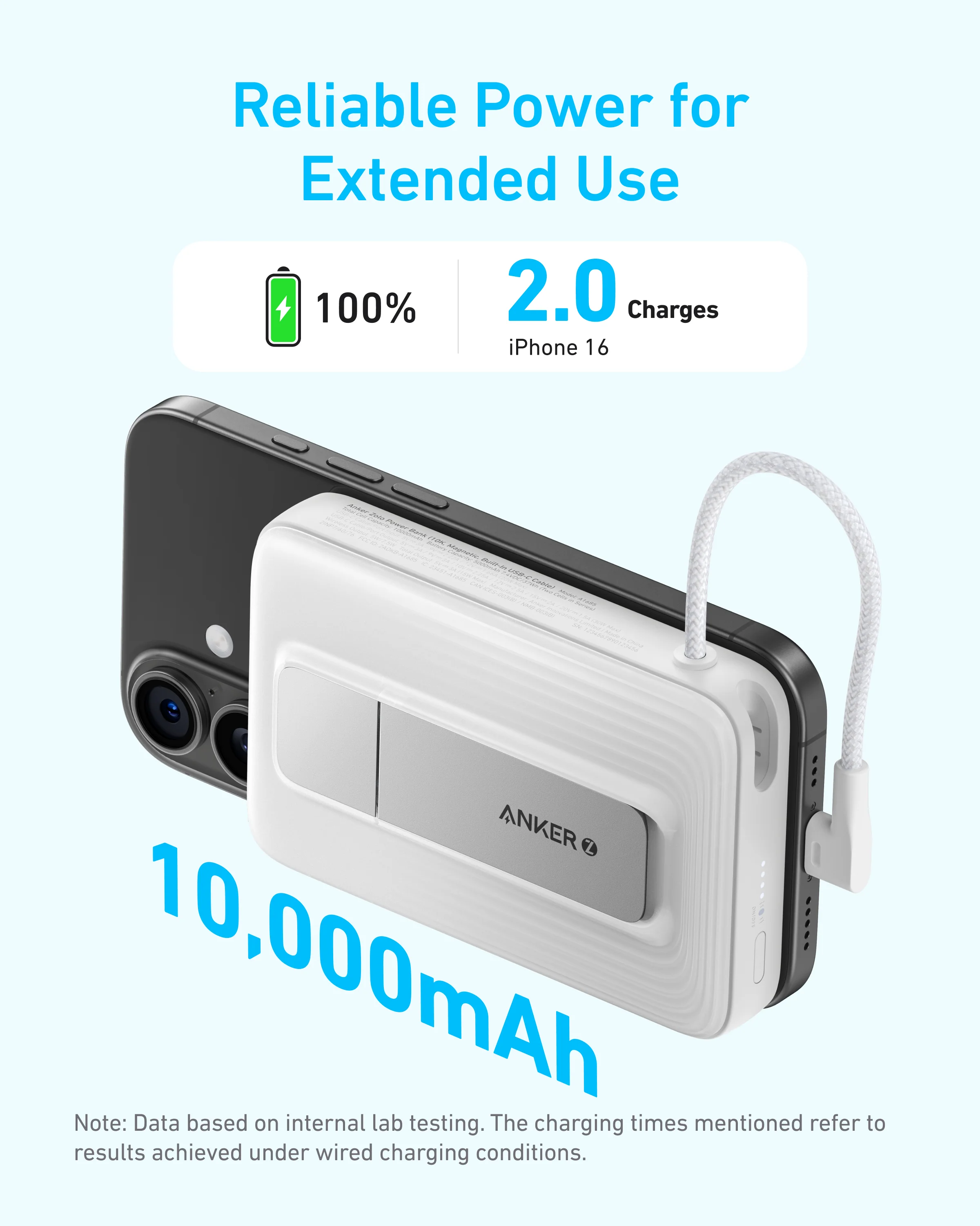 ANKER ZOLO 10K MAGNETIC BUILT IN USB C CABLE POWERBANK WHITE A1685H21 thumbnail 8