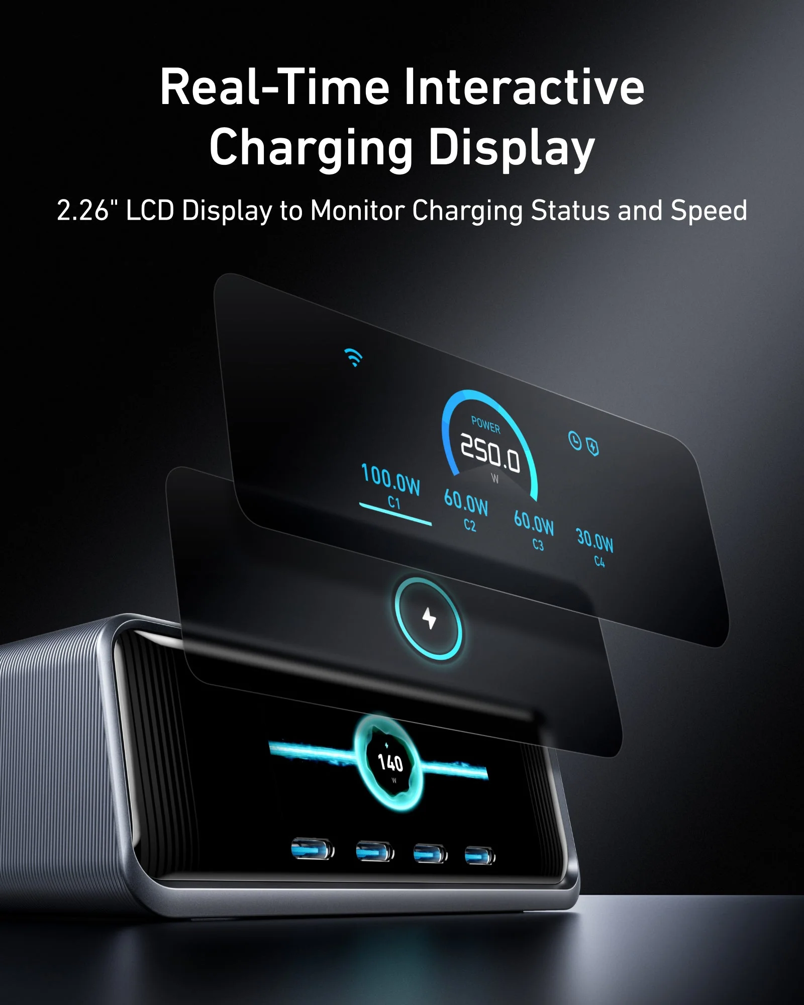 ANKER PRIME 250W SMART ULTRA POWERFUL DESKTOP CHARGER 6 PORTS SILVER A2345241 thumbnail 9