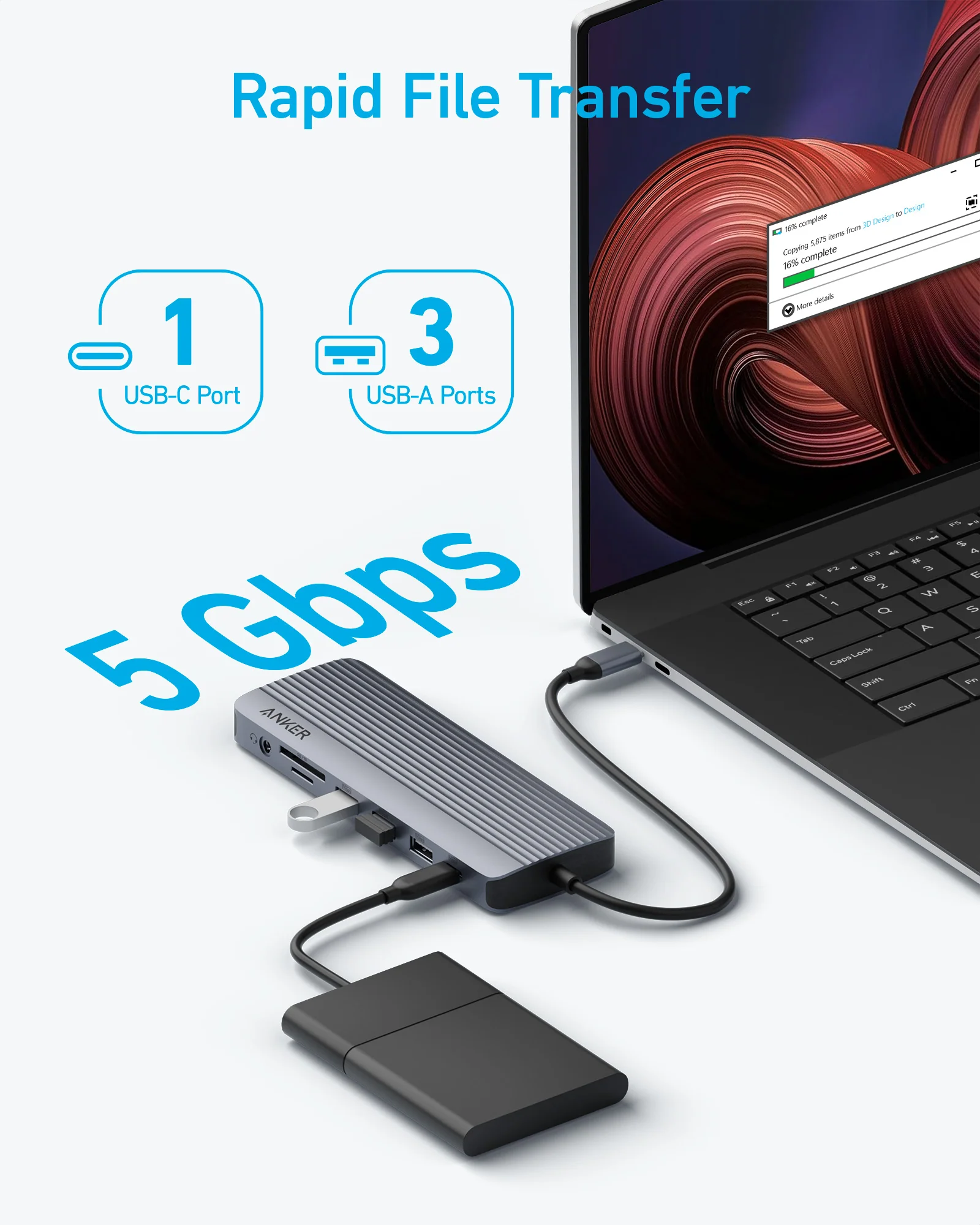 ANKER USB C HUB 14 IN 1 TRIPLE DISPLAY GRAY A8389HA1 thumbnail 10