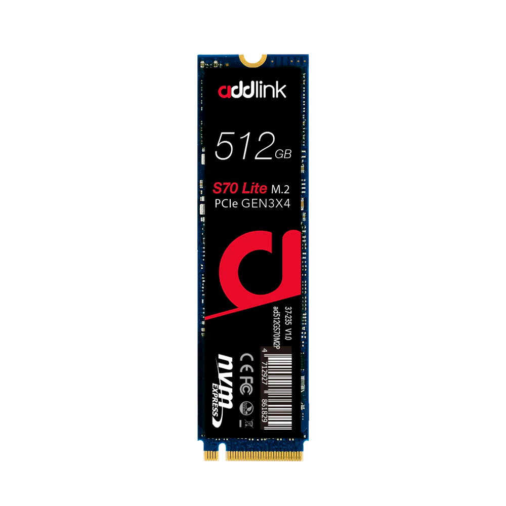 ADDLINK S70 NVME M.2 2280 PCI-E GEN 3X4 512GB SSD BLACK AD512GBS70LTM2P