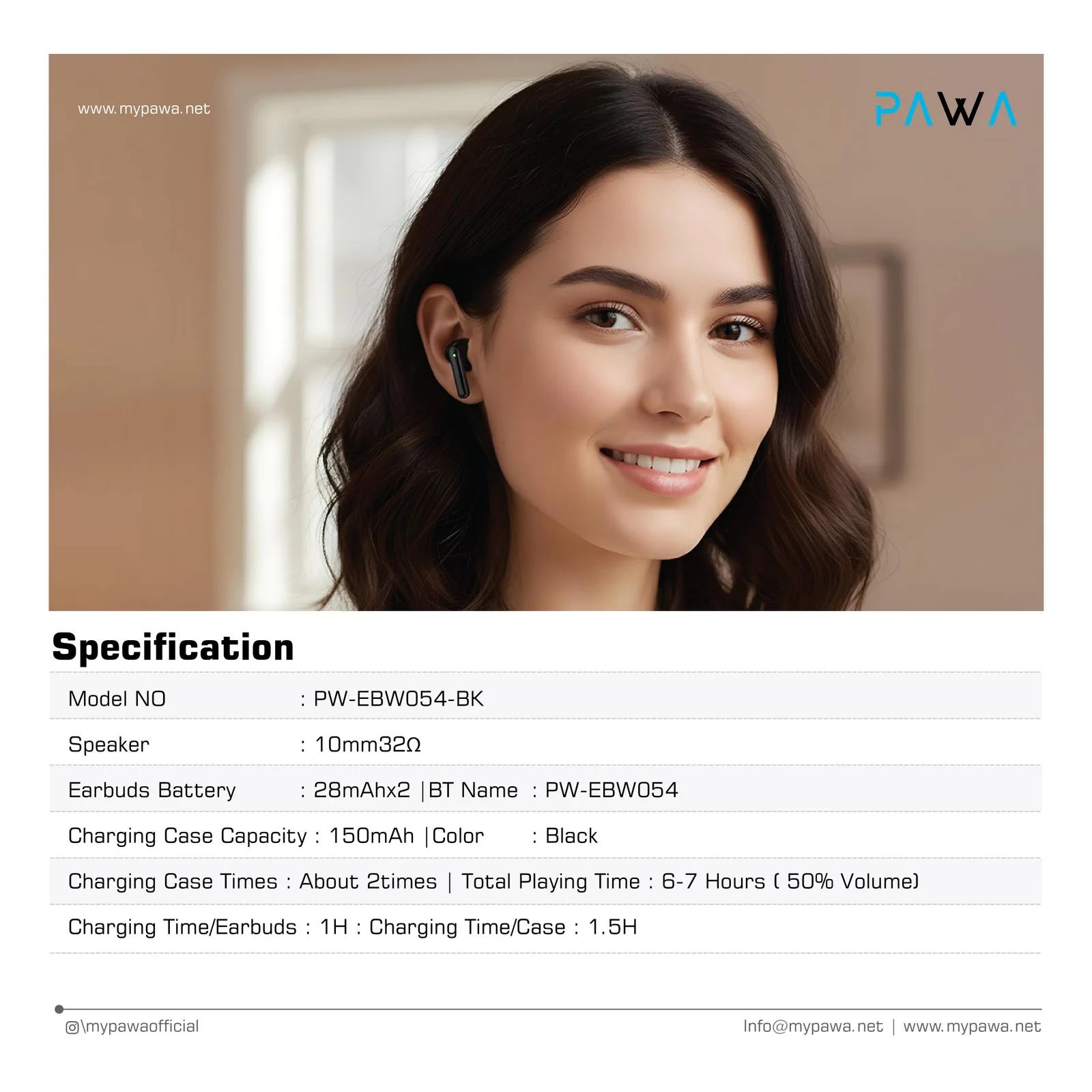 PAWA WAVES LITE WIRELESS EARBUDS BLACK PW-EBW054-BK thumbnail 7