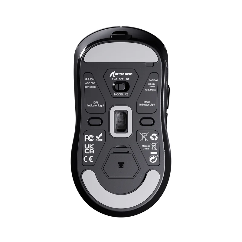 ATTACK SHARK LIGHTWEIGHT WIRED + 2.4G + BT5.4 GAMING MOUSE BLACK X3 thumbnail 9