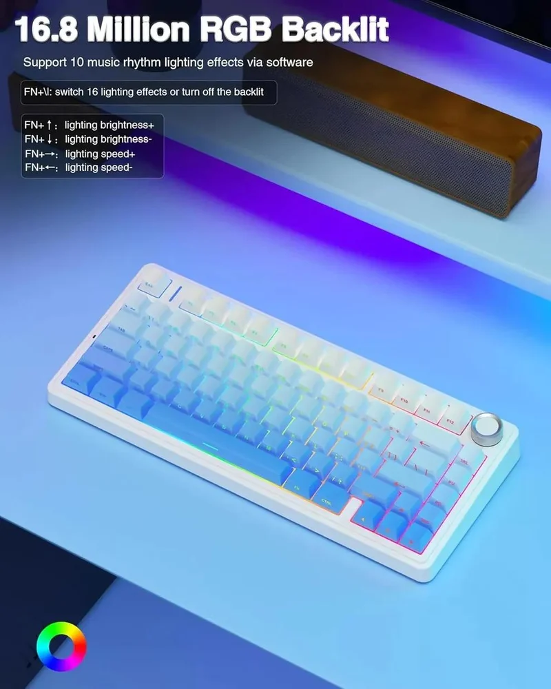 AULA 75 KEYS RGB 75% MECHANICAL GAMING KEYBOARD WHITE GRADIENT BLUE PAPER SWITCH thumbnail 4
