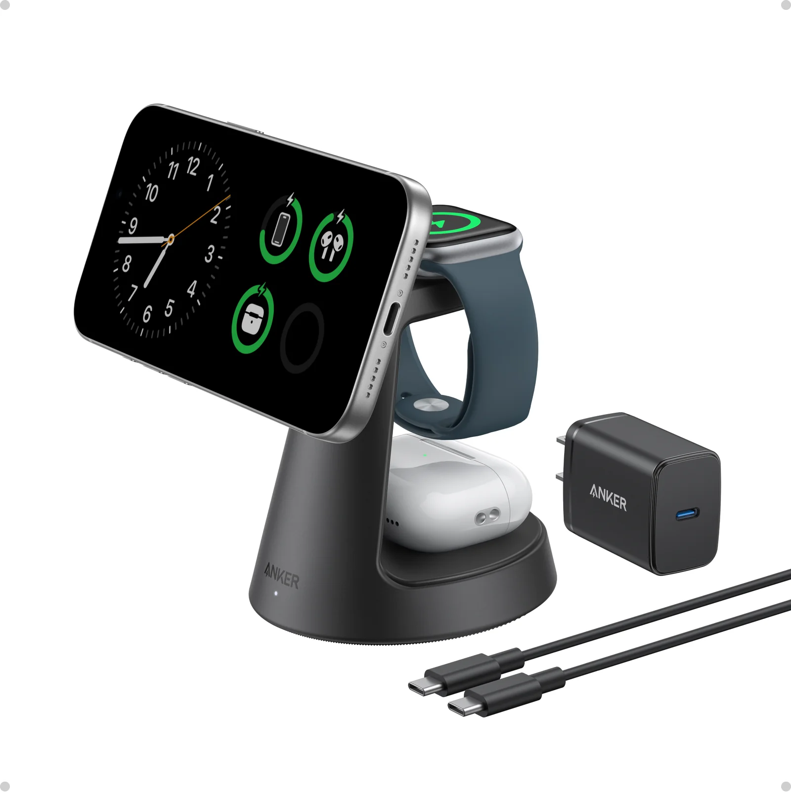 ANKER MAGGO WIRELESS CHARGING STATION 3 IN 1 DOCK STAND WITH ADAPTER AND CABLE BLACK B25M4V11 thumbnail 10