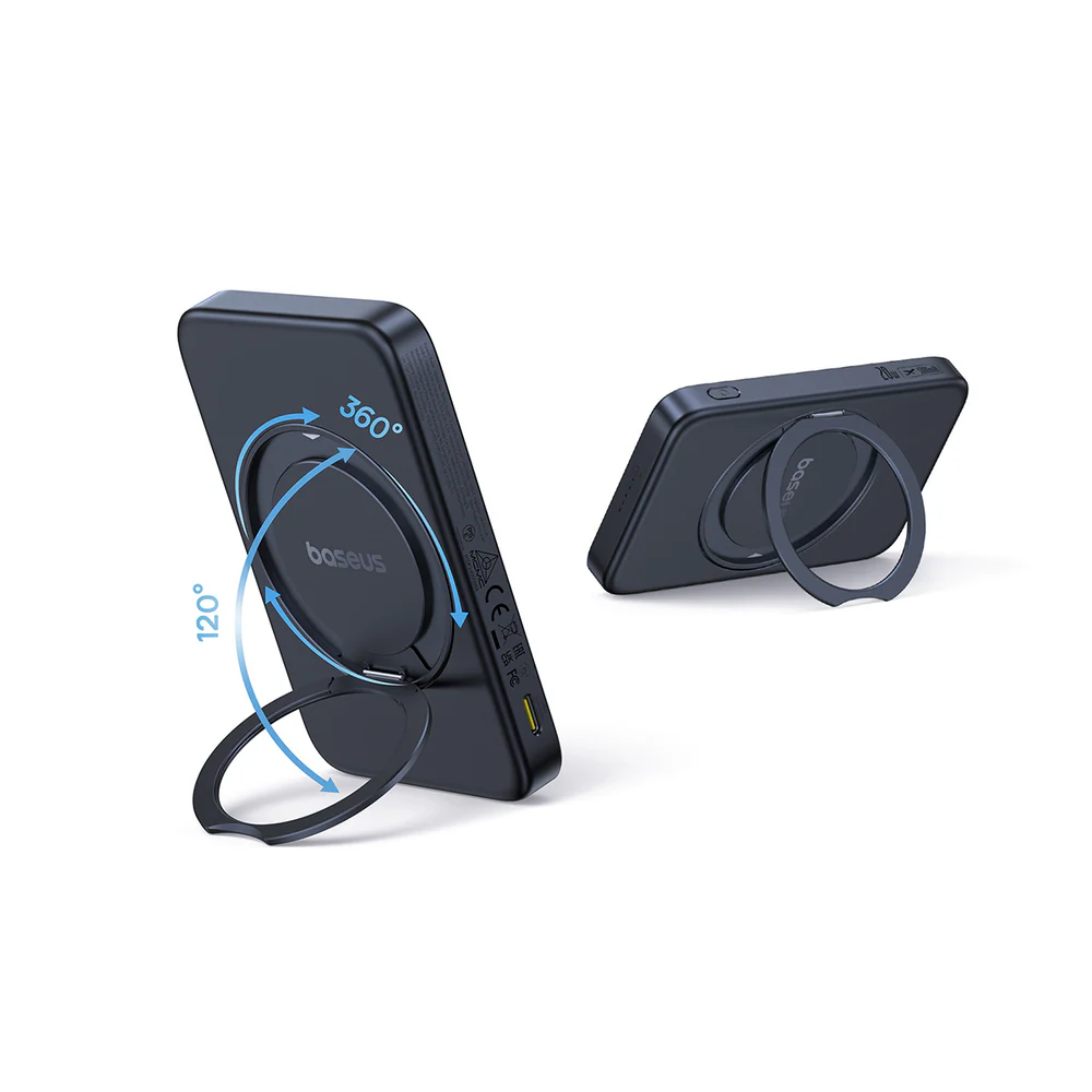 BASEUS PICOGO QI2 MAGNETIC POWER BANK WITH ROTATABLE STAND 5000MAH 20W COSMIC BLACK P10076802123-00-BK thumbnail 7