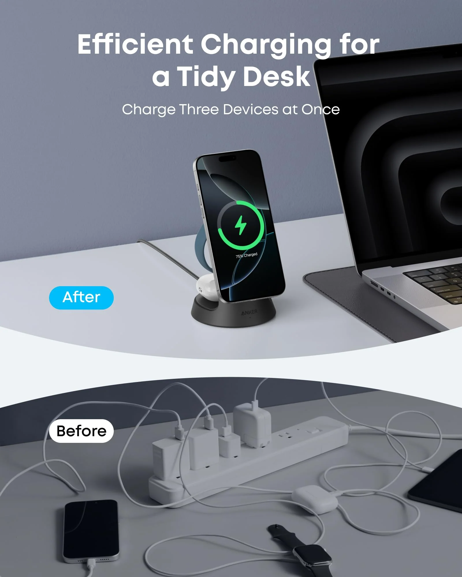 ANKER MAGGO WIRELESS CHARGING STATION 3 IN 1 DOCK STAND WITH ADAPTER AND CABLE BLACK B25M4V11 thumbnail 11