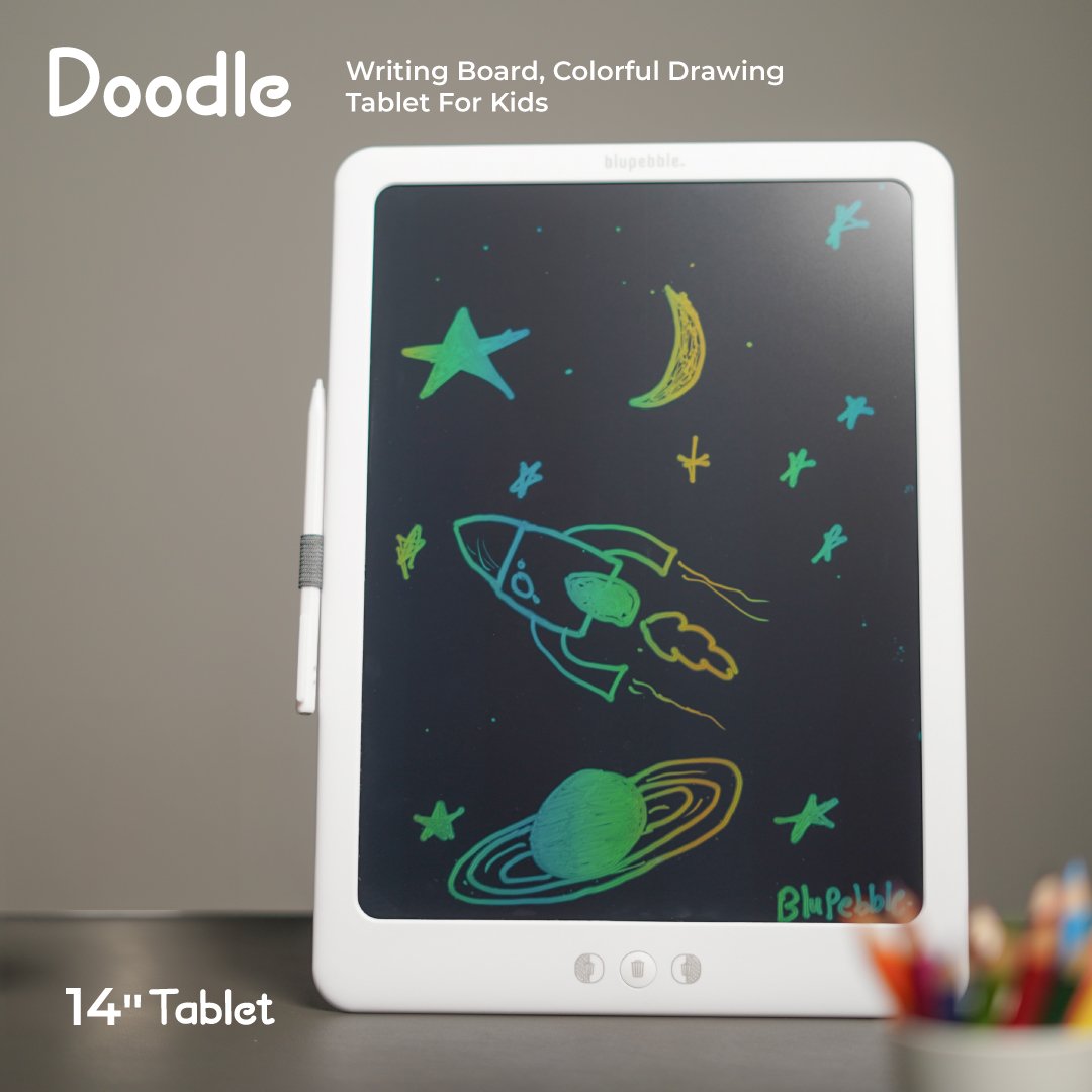 Bluepebble 14-Inch Tablet Doodle Writing & Drawing Board for Kids - White BP-DOODLE14-WH thumbnail 14