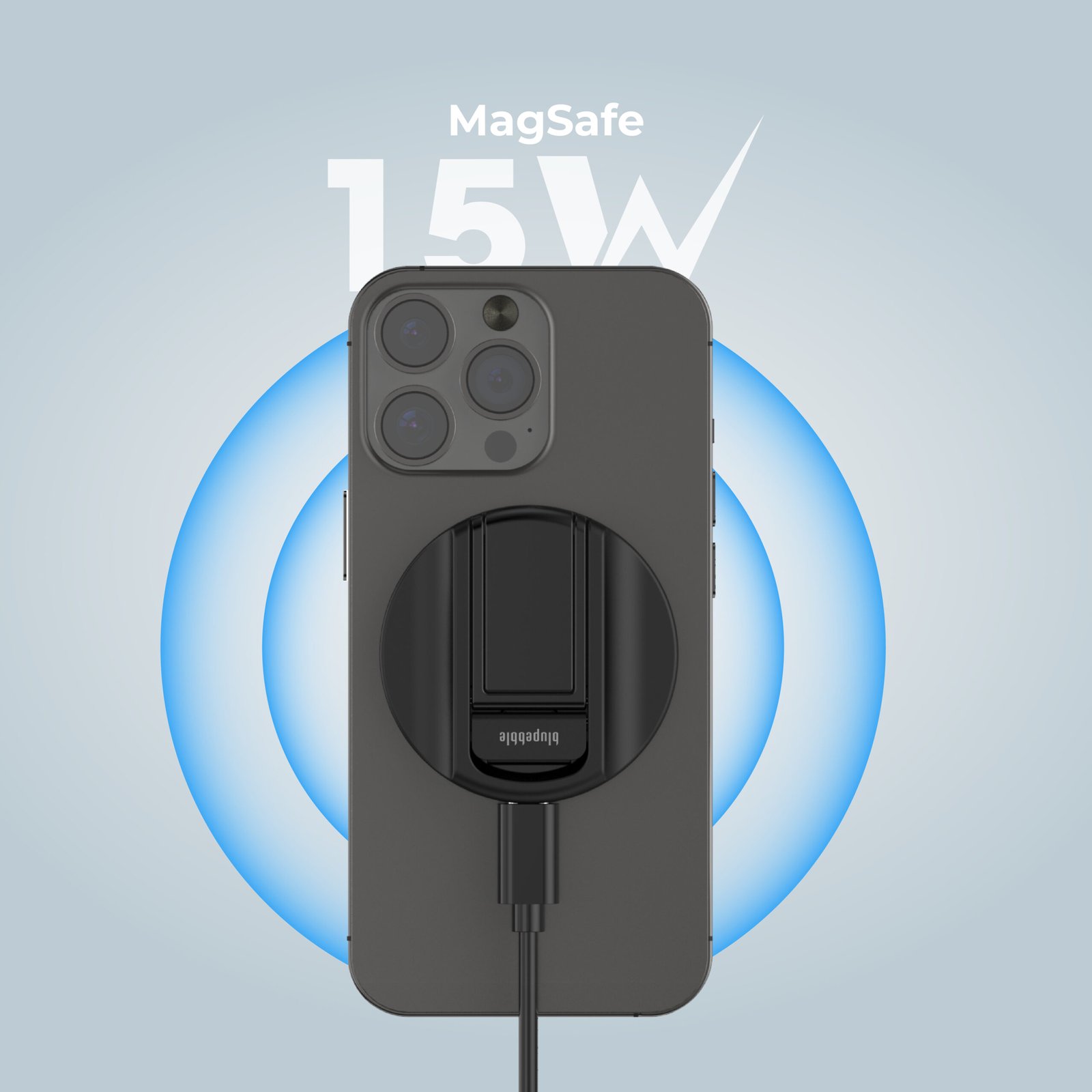 BLUPEBBLE LUCID MAG GRIP MAGSAFE 15W WL CHARGER WITH STAND AND WEBCAM MOUNT BP-15WLUCIDMAGGRIP-BK thumbnail 15