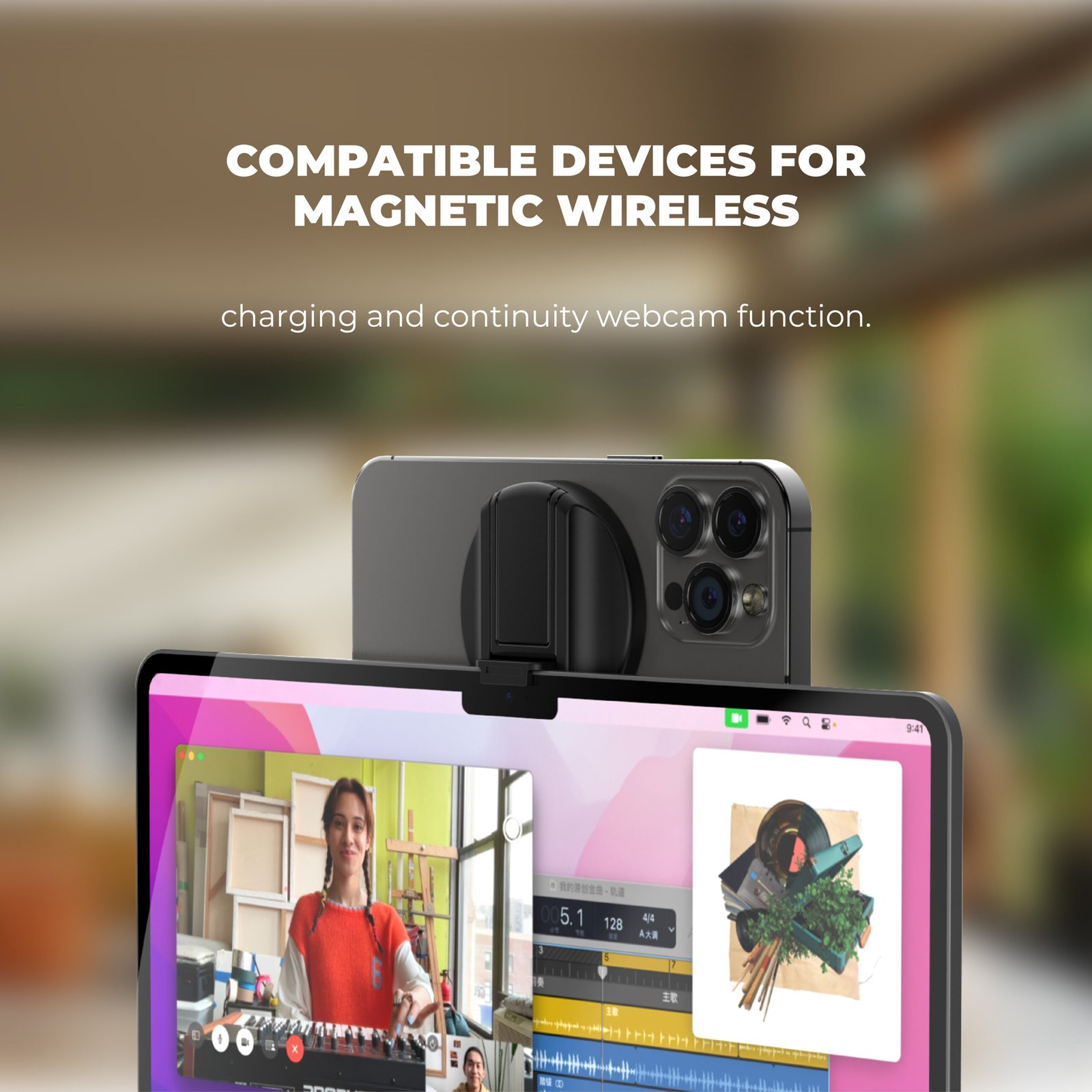 BLUPEBBLE LUCID MAG GRIP MAGSAFE 15W WL CHARGER WITH STAND AND WEBCAM MOUNT BP-15WLUCIDMAGGRIP-BK thumbnail 14