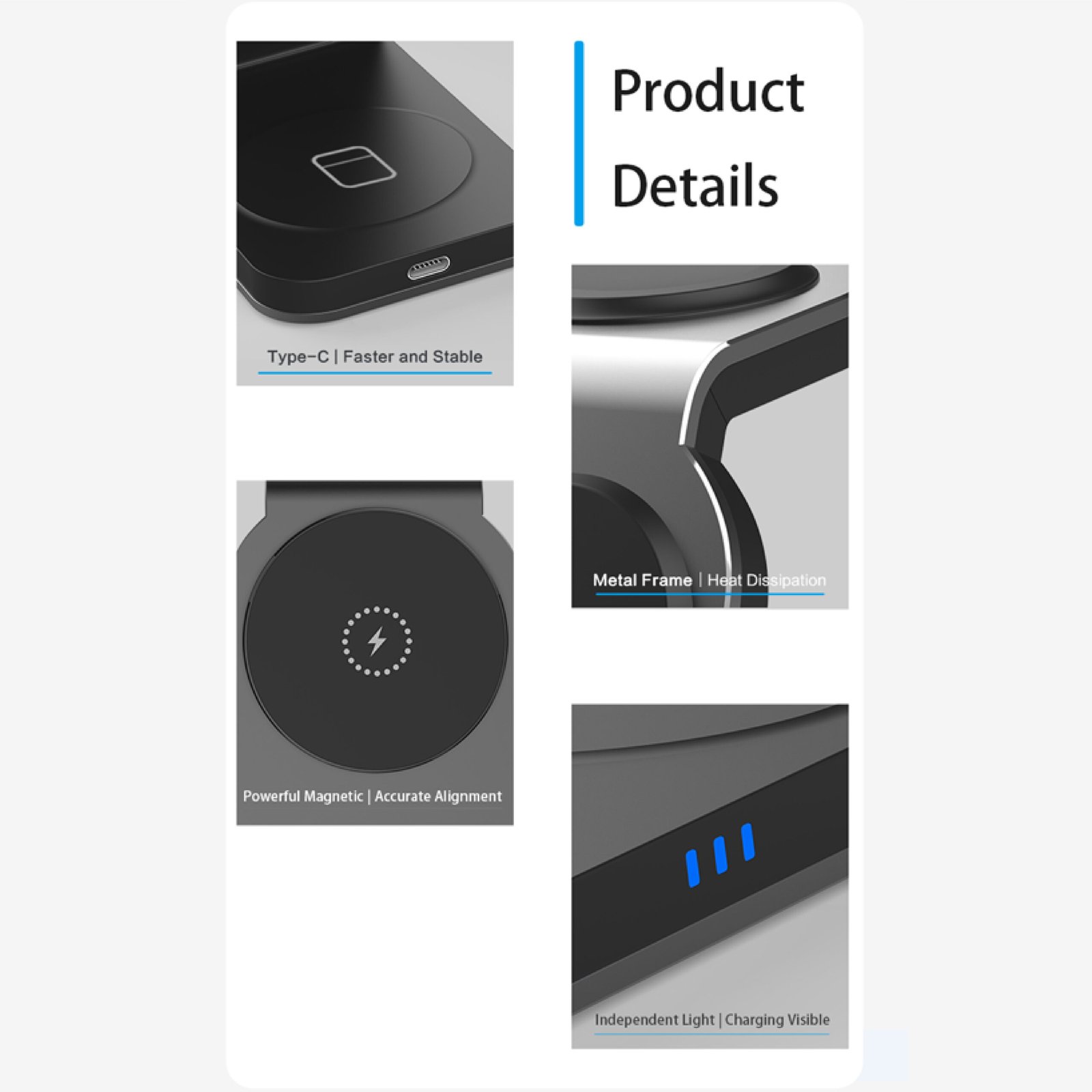 BLUPEBBLE 3 IN 1 WIRELESS MAGSAFE CHARGING STAND BP-3IN1V1-SG thumbnail 15