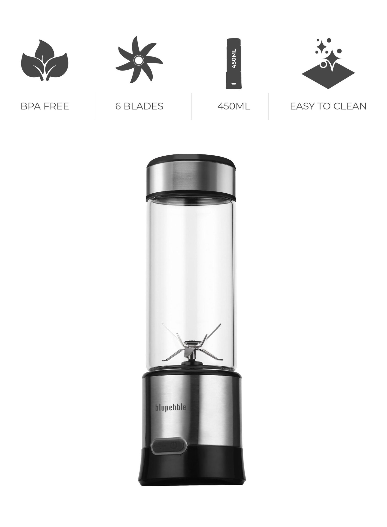BLUPEBBLE PORTABLE RECHARGEABLE BLENDER 450ML SILVER BP-BLENDER450-SL thumbnail 11