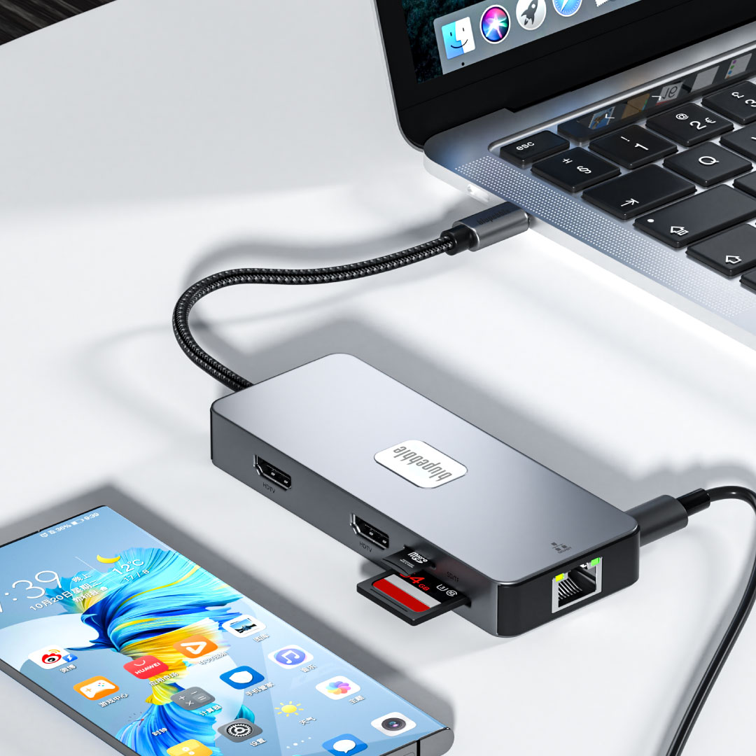 BLUPEBBLE C10 MULTIPORT ALUMINIUM 10 IN 1 MULTIMEDIA HUB GRAY BP-C10USBCHUB10IN1-GY thumbnail 9