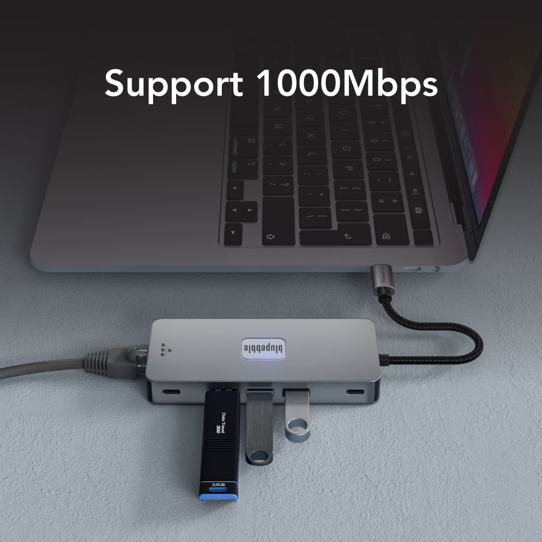 BLUPEBBLE C10 MULTIPORT ALUMINIUM 10 IN 1 MULTIMEDIA HUB GRAY BP-C10USBCHUB10IN1-GY thumbnail 7